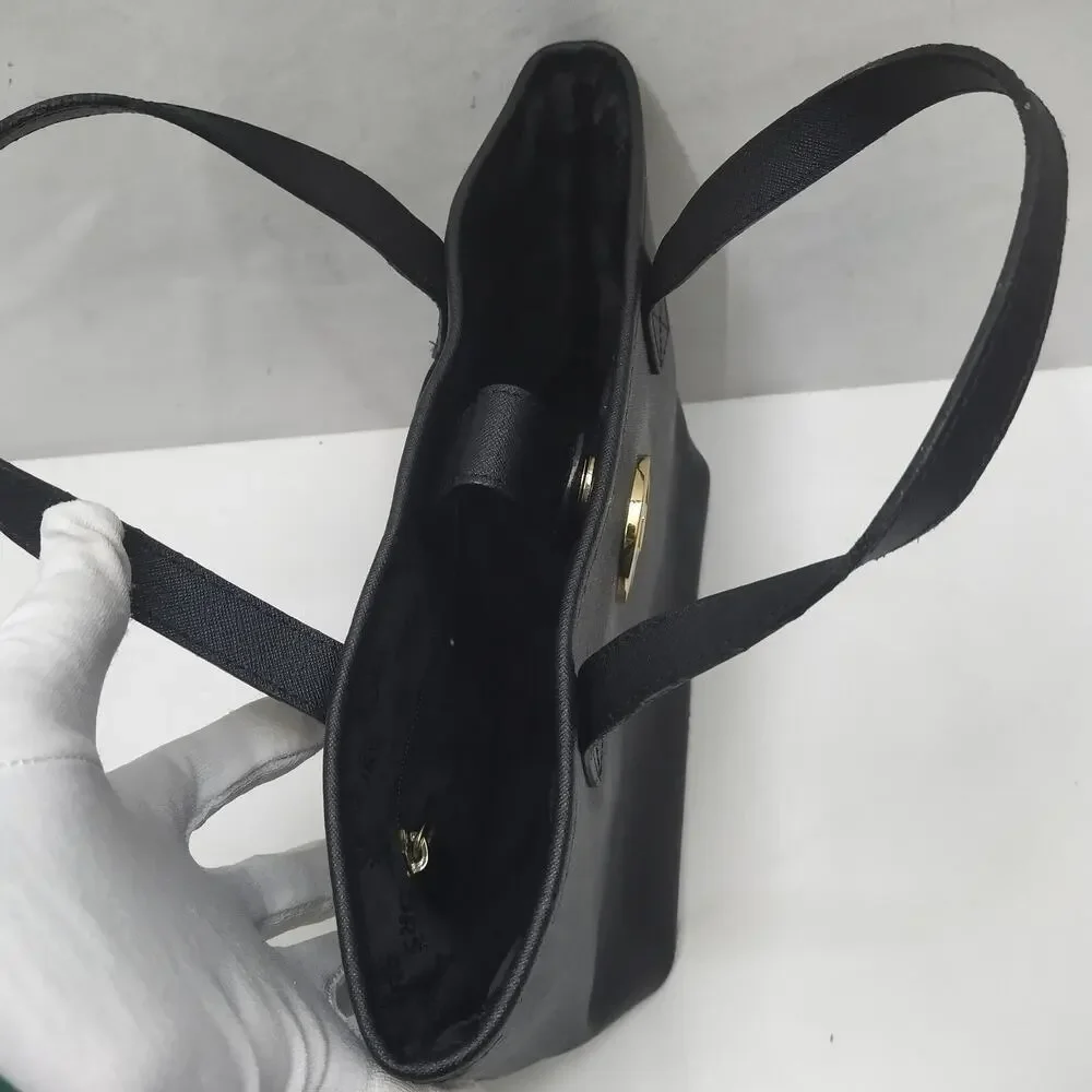 Michael Kors Black Crossgrain Leather Double Handle Small Tote Bag